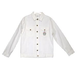 PUSHEEN 2023 Bobasheen Women's S White Cotton Denim Trucker Jacket Kawaii Boba